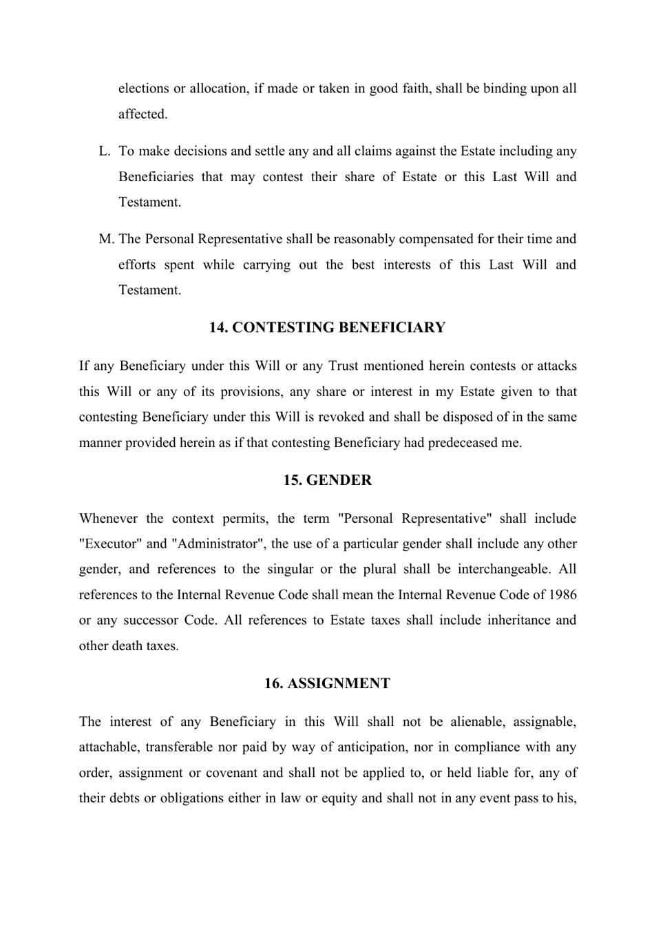 North Carolina Last Will and Testament Template Download Printable PDF