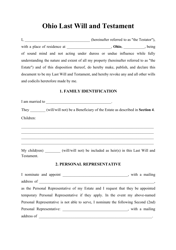 &quot;Last Will and Testament Template&quot; - Ohio