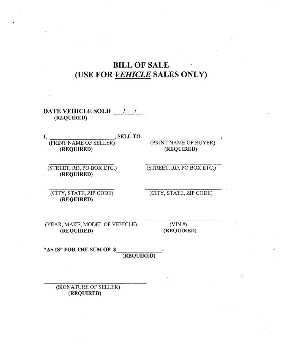 Vehicle Bill of Sale - Franklin County, Massachusetts, Page 1