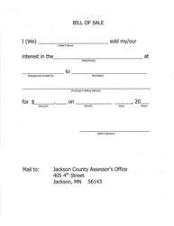 &quot;Mobile Home Bill of Sale&quot; - Jackson County, Minnesota