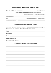 Document preview: Firearm Bill of Sale Form - Mississippi