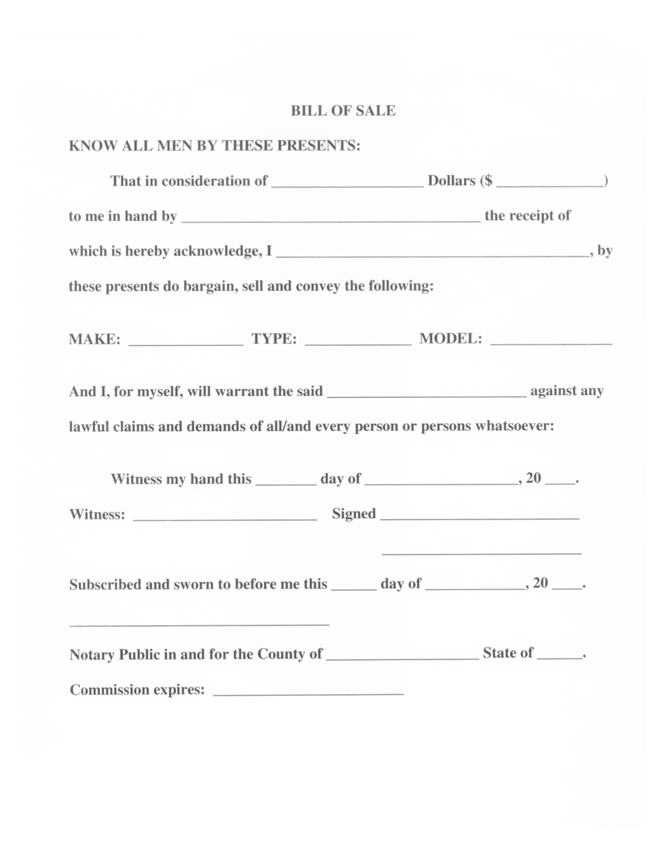Bolivar County, Mississippi Vehicle/Vessel Bill of Sale - Fill Out ...
