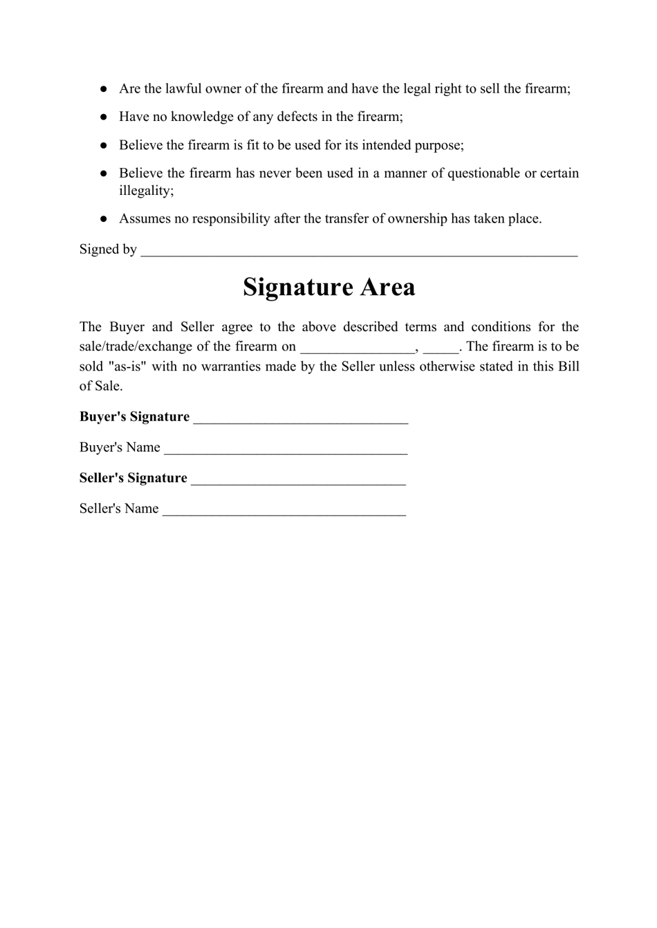 Firearm Bill of Sale Form - Missouri, Page 3
