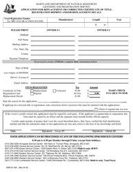 Document preview: DNR Form B-108 Application for Replacement or Corrected Certificate of Title, Registration Reprint and/or Replacement Decals - Maryland