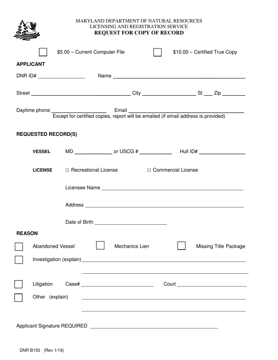 DNR Form B150 Fill Out, Sign Online and Download Fillable PDF