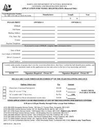 Document preview: DNR Form B-201A Application for Vessel Registration (Renewal Only) - Maryland