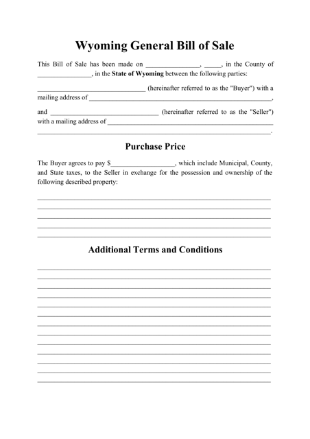 Generic Bill of Sale Form - Wyoming