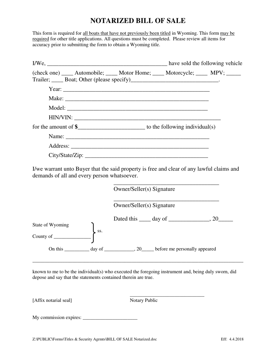 notarized bill of sale form