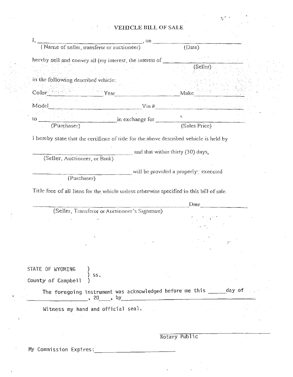 Vehicle Bill of Sale - Campbell County, Wyoming, Page 1