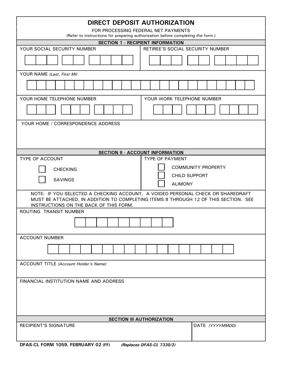 dfas cl form 1059 download printable pdf or fill online direct deposit authorization templateroller