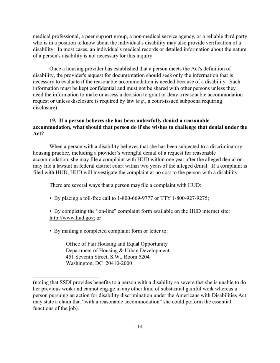 Reasonable Accommodations Under the Fair Housing Act - Joint Statement of the Department of Housing and Urban Development and the Department of Justice, Page 14