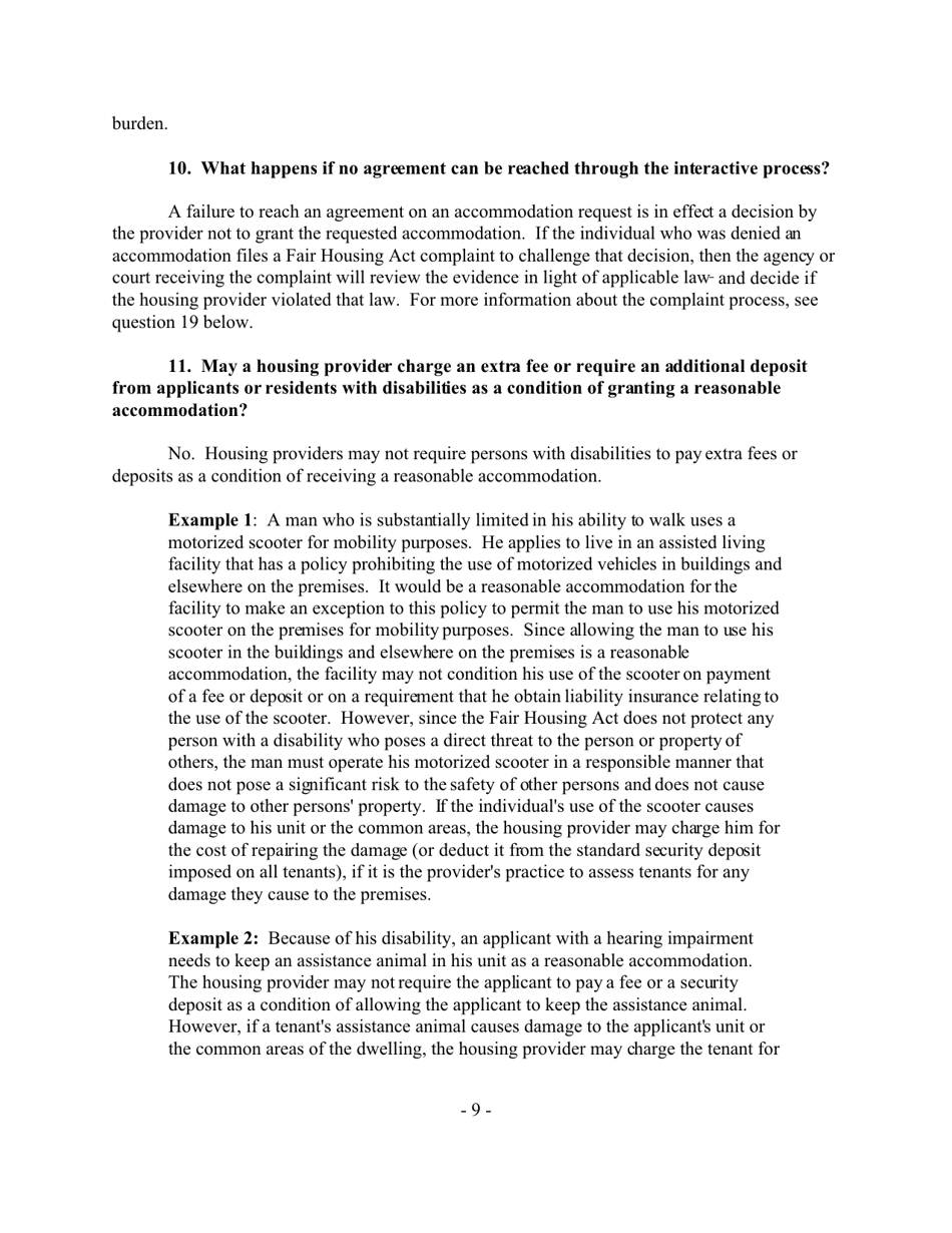 Reasonable Accommodations Under the Fair Housing Act - Joint Statement of the Department of Housing and Urban Development and the Department of Justice, Page 9