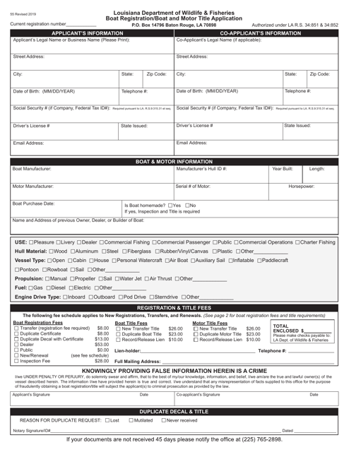 Boat Registration/Boat and Motor Title Application - Louisiana