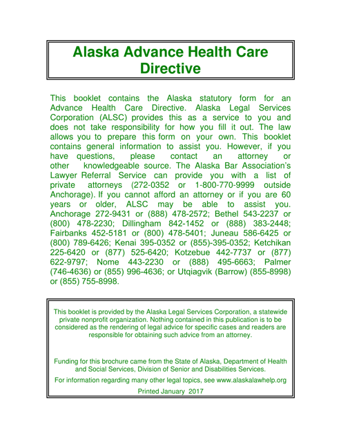 Advance Directive for Health Care Form - Alaska