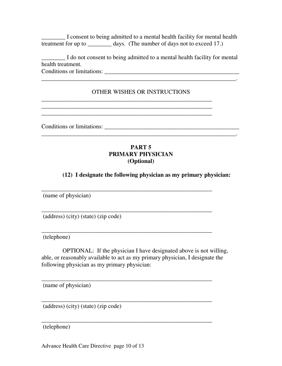 Advance Directive for Health Care Form - Alaska, Page 10