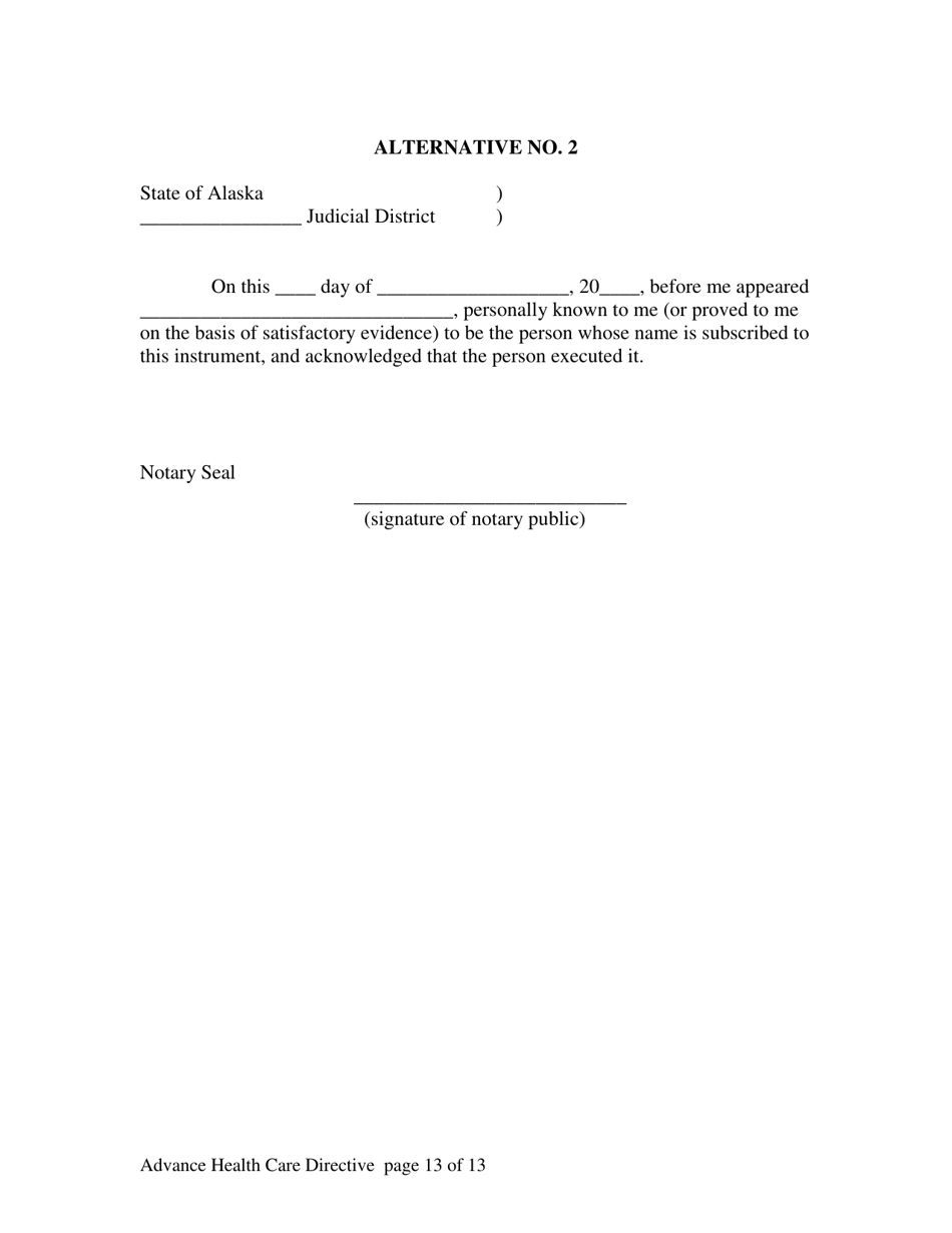 Advance Directive for Health Care Form - Alaska, Page 13