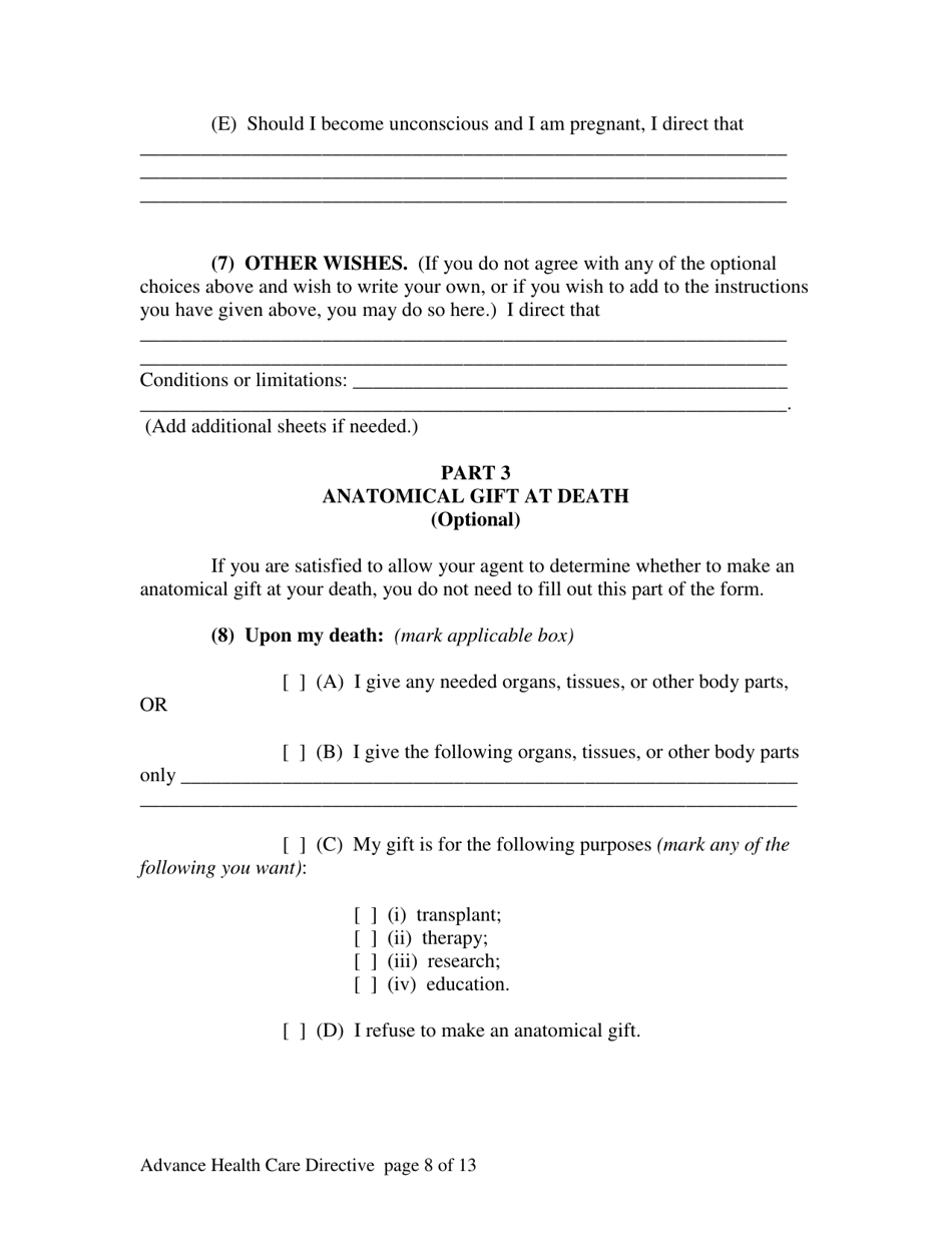 Advance Directive for Health Care Form - Alaska, Page 8