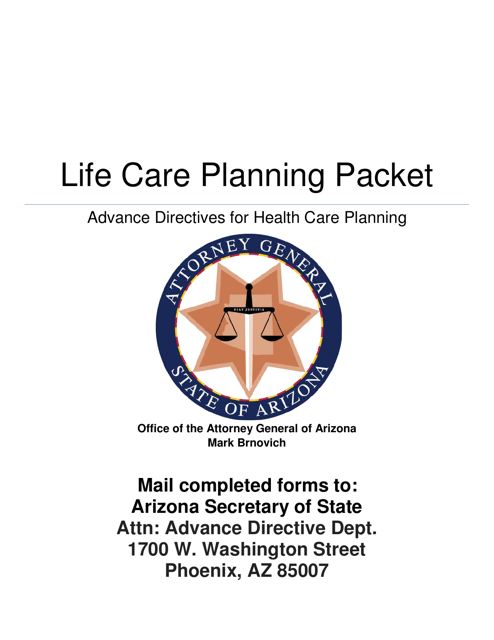 Life Care Planning Packet (Advance Directives for Health Care Planning) - Arizona