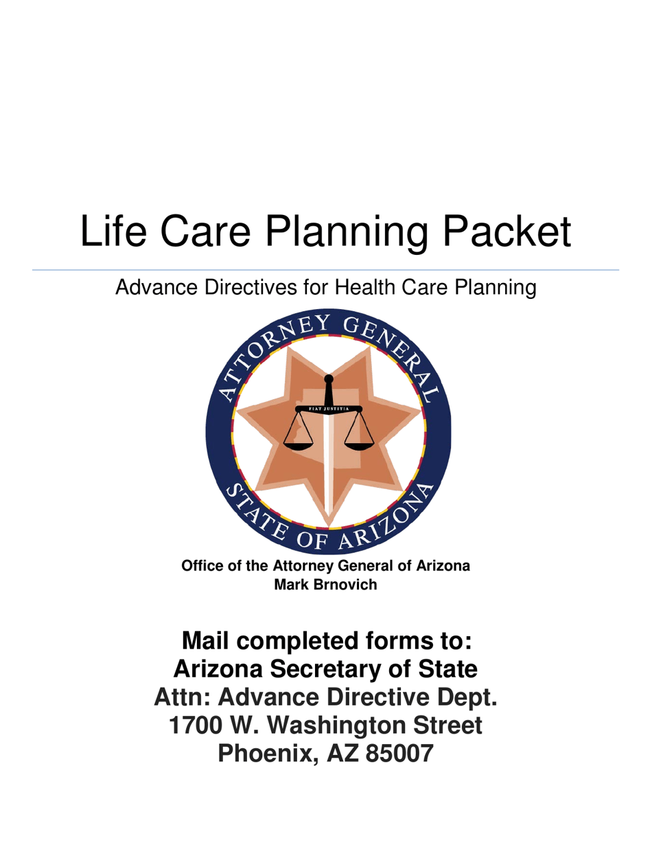 Arizona Life Care Planning Packet Advance Directives For Health Care 