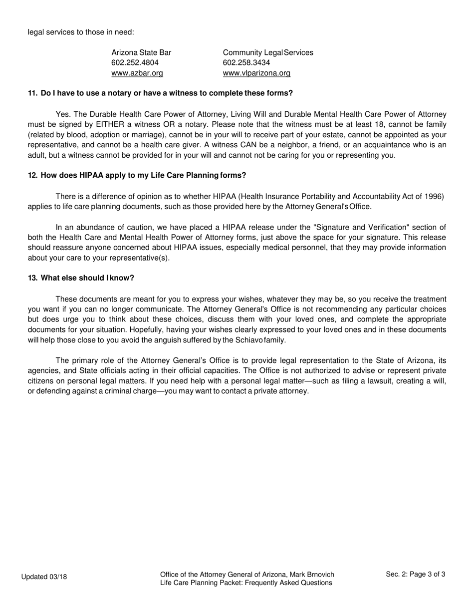 Life Care Planning Packet (Advance Directives for Health Care Planning) - Arizona, Page 12
