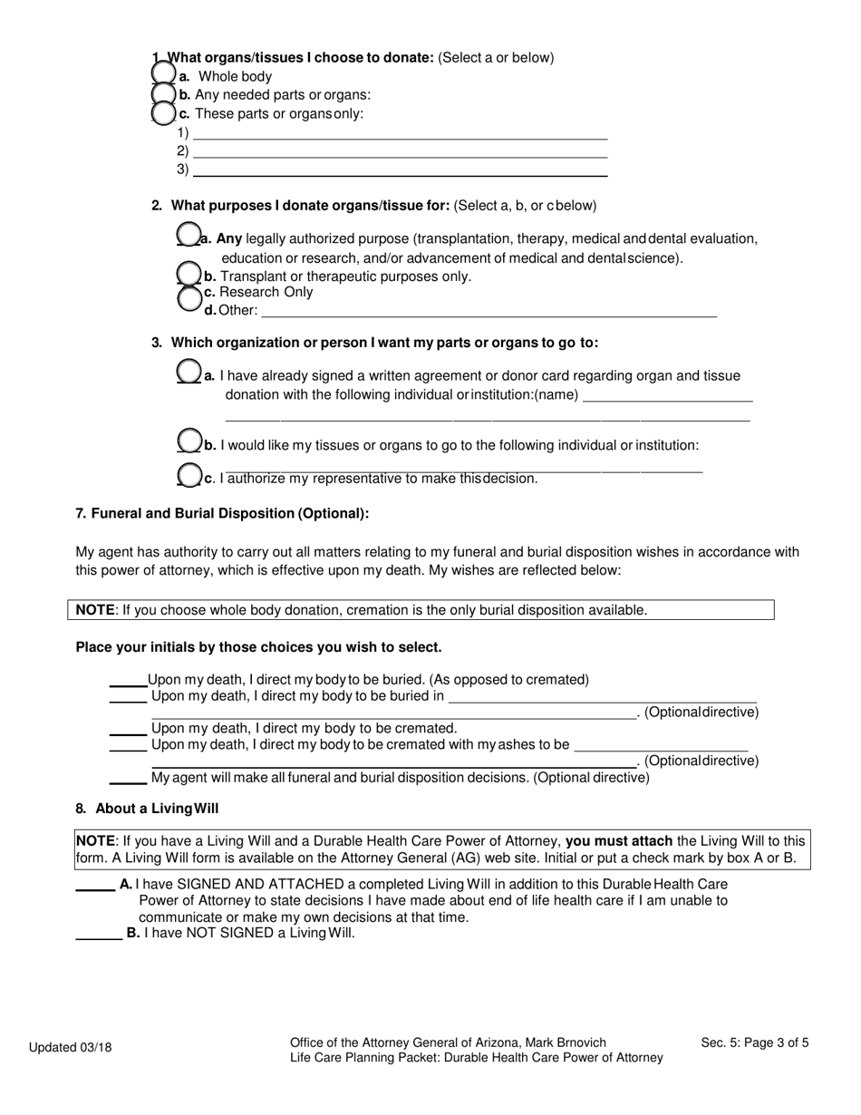 Life Care Planning Packet (Advance Directives for Health Care Planning) - Arizona, Page 18