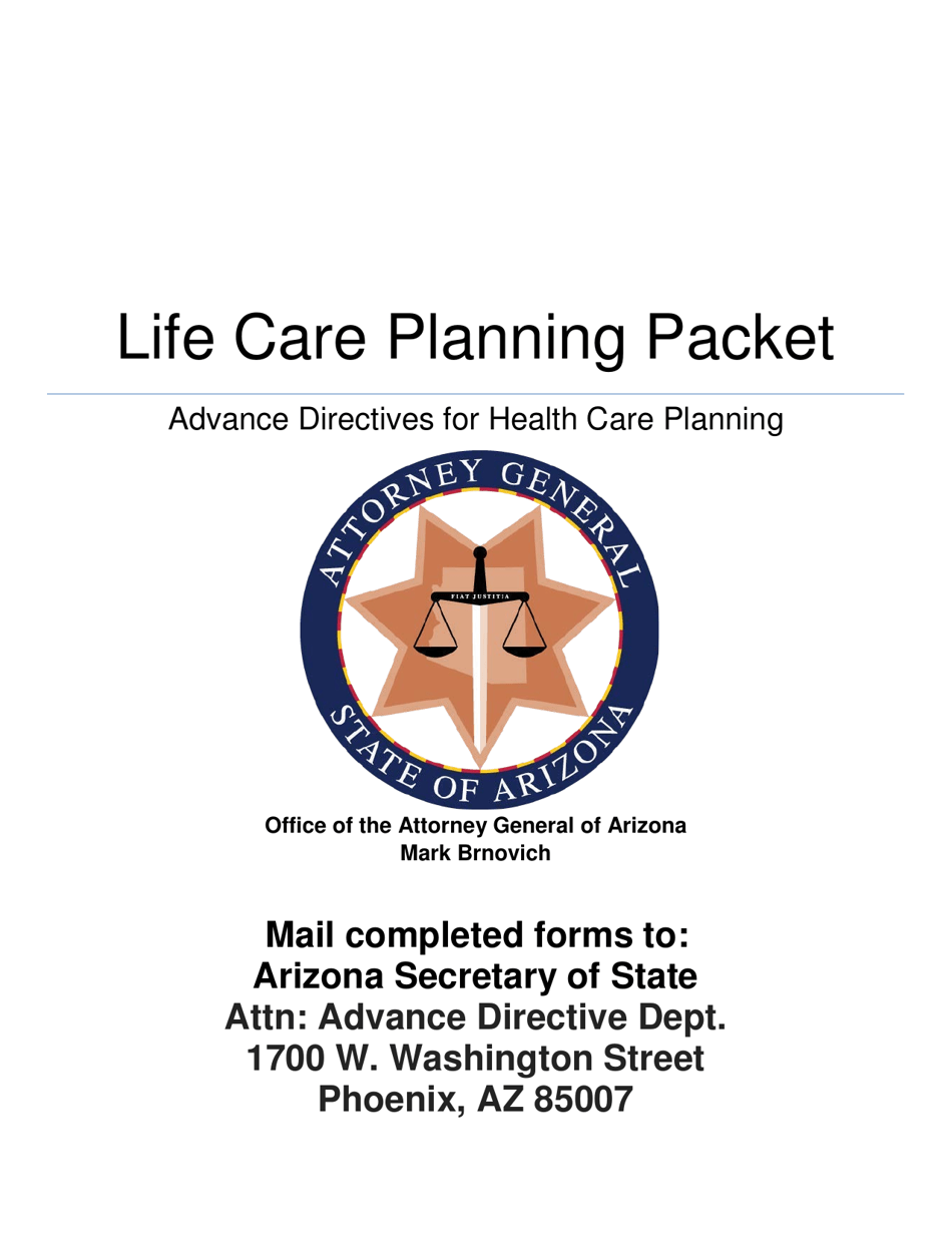 Life Care Planning Packet (Advance Directives for Health Care Planning) - Arizona, Page 1