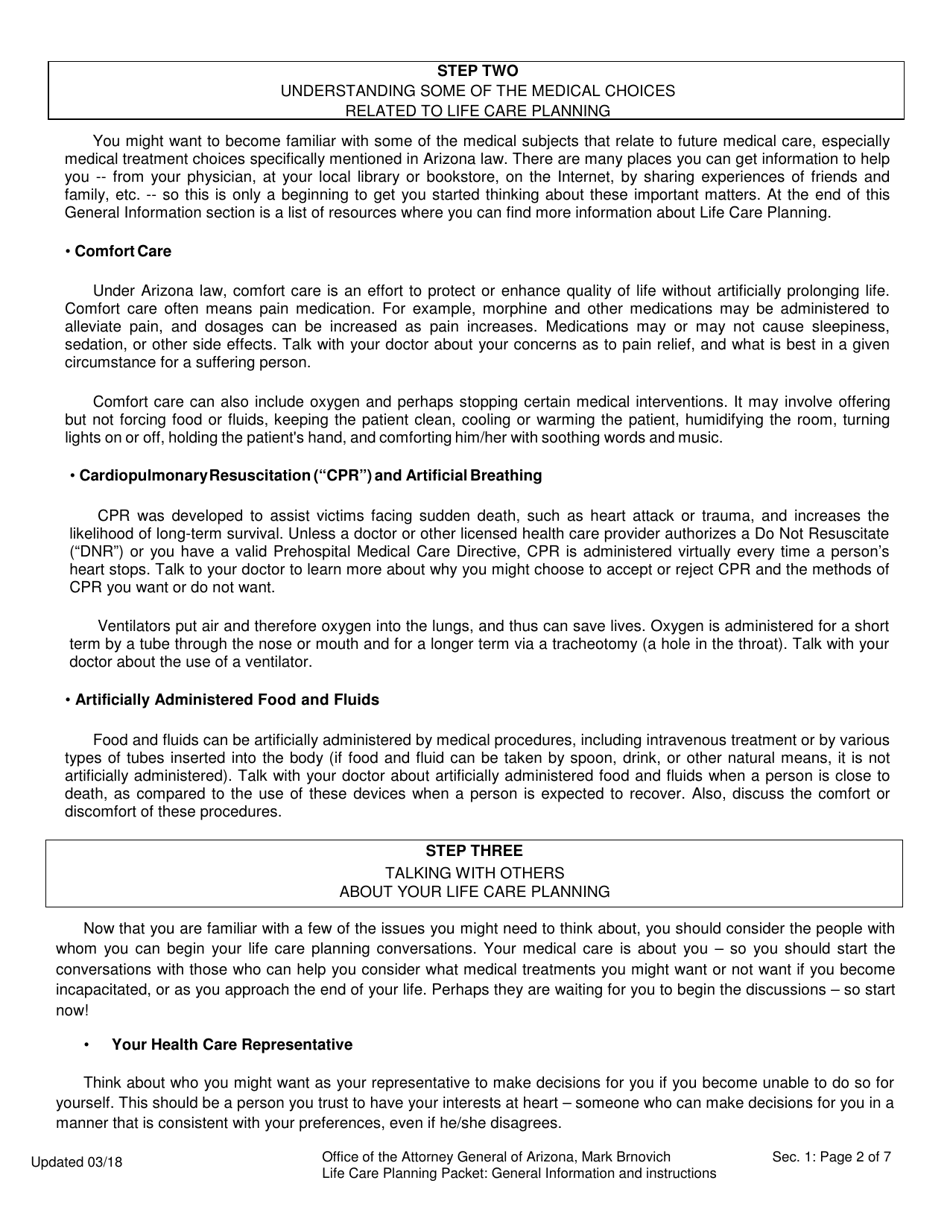 Life Care Planning Packet (Advance Directives for Health Care Planning) - Arizona, Page 4