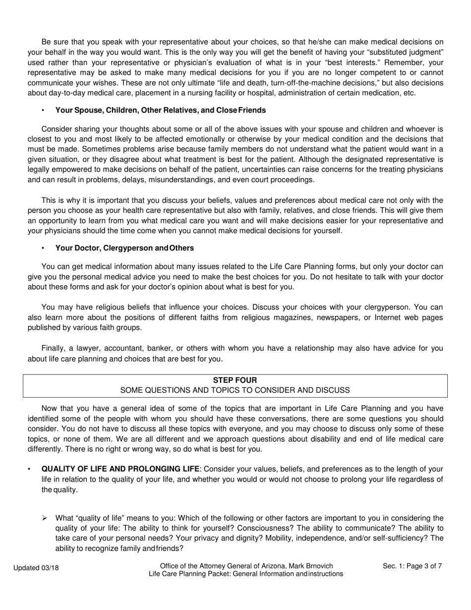 Life Care Planning Packet (Advance Directives for Health Care Planning) - Arizona, Page 5