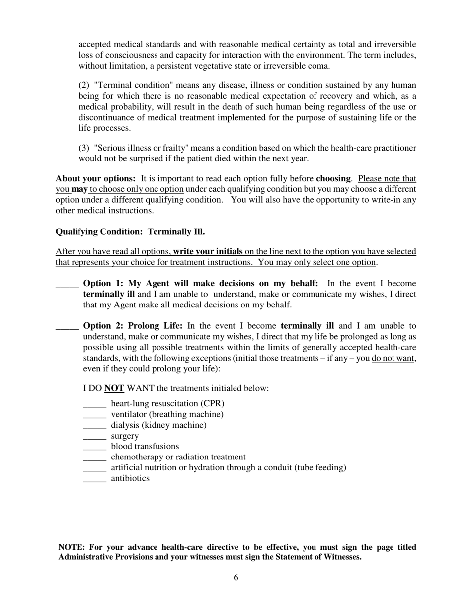 Advance Directive for Health Care Form - Delaware, Page 6