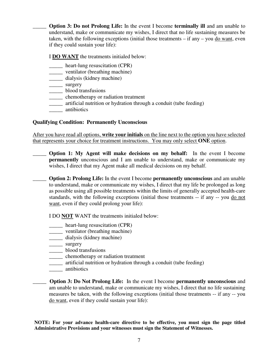 Advance Directive for Health Care Form - Delaware, Page 7