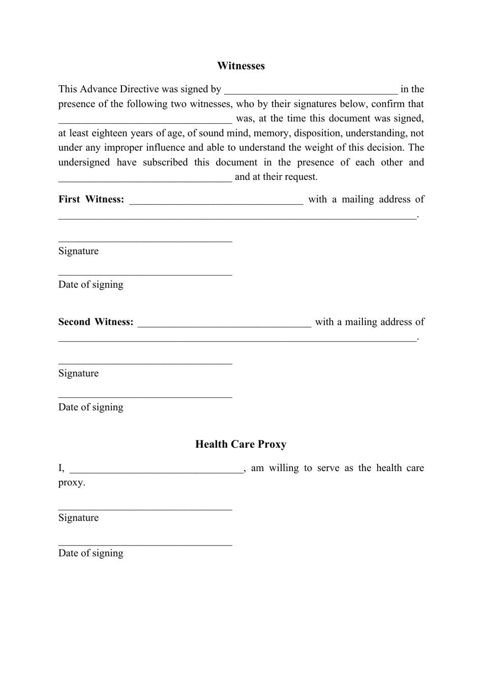 Advance Directive for Health Care Form - Florida, Page 4