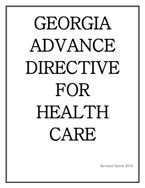 Advance Directive for Health Care Form - Georgia (United States) Download Pdf