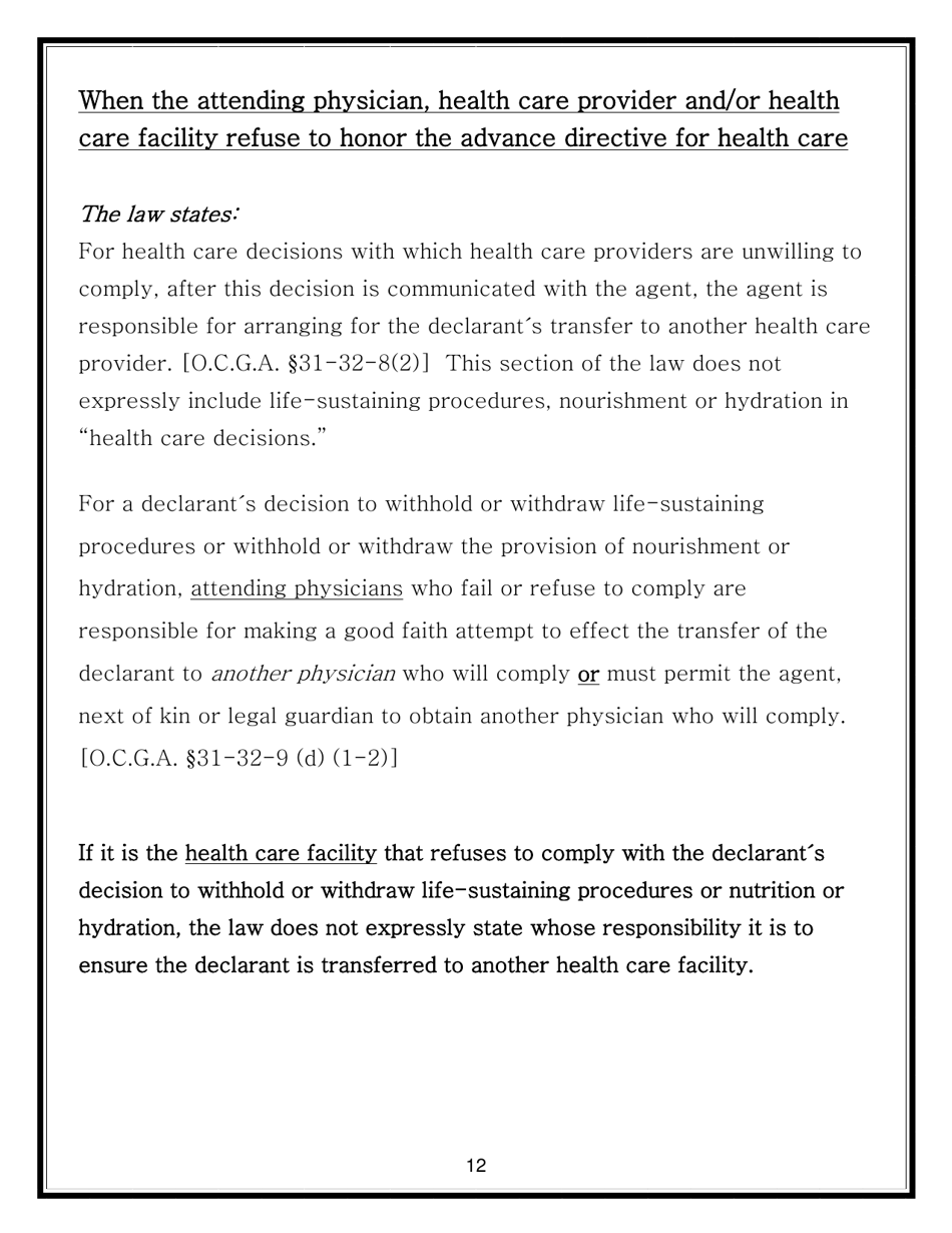 Advance Directive for Health Care Form - Georgia (United States), Page 12