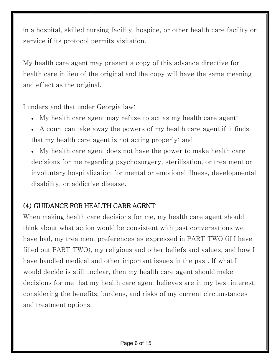 Advance Directive for Health Care Form - Georgia (United States), Page 20