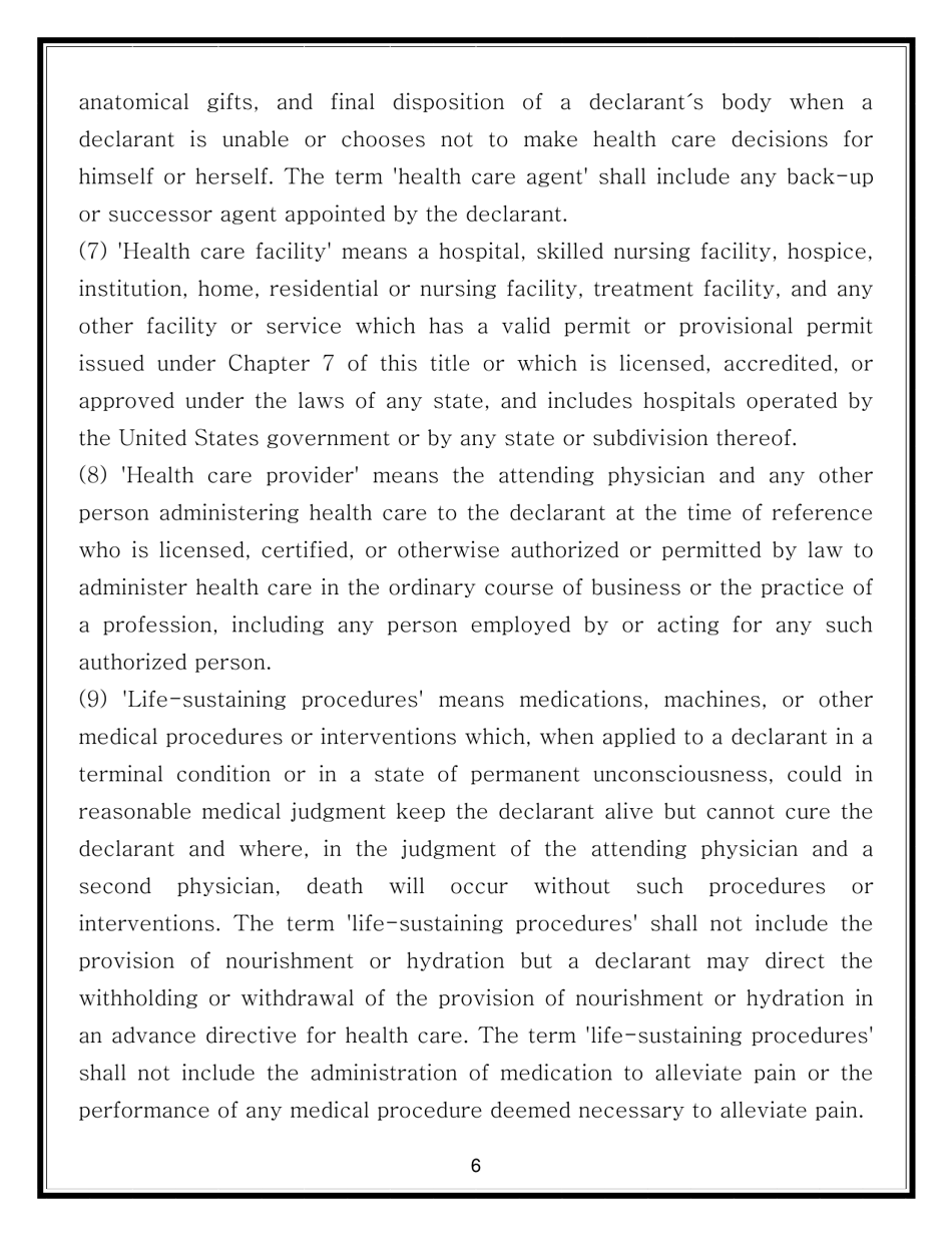 Advance Directive for Health Care Form - Georgia (United States), Page 6
