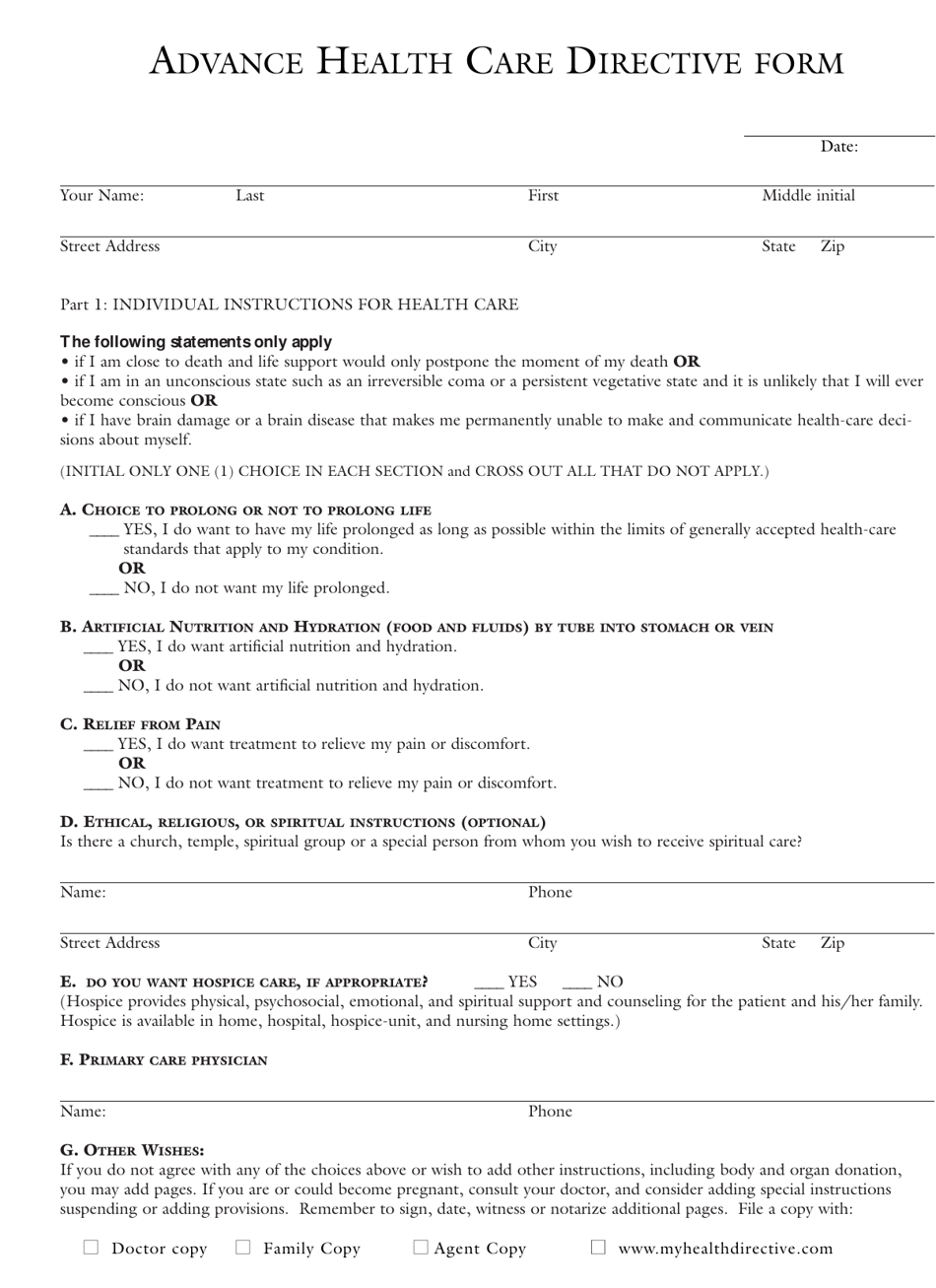 Advance Directive for Health Care Form - Hawaii, Page 1