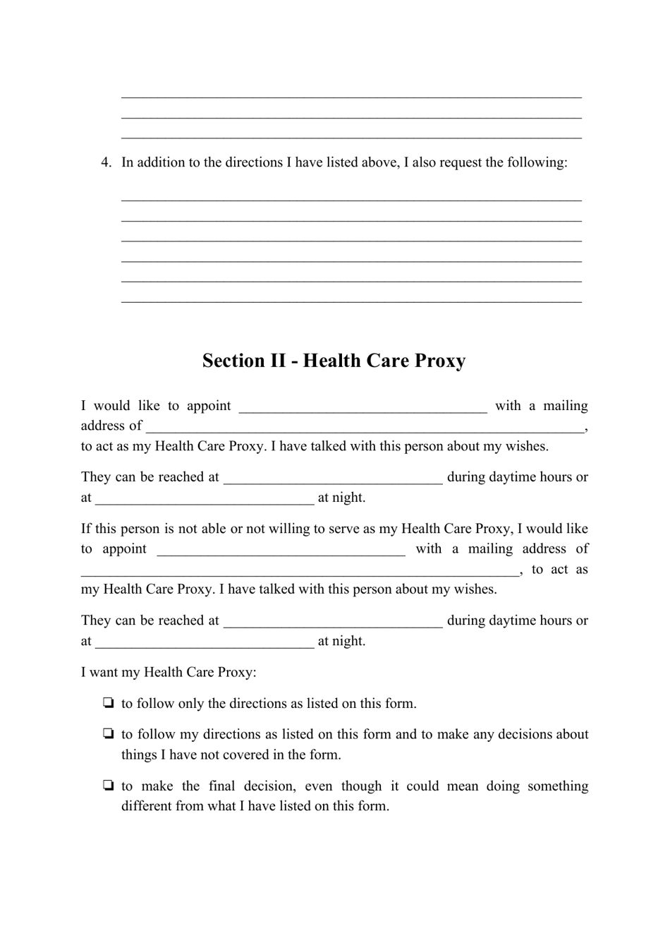 Advance Directive for Health Care Form - Louisiana, Page 2