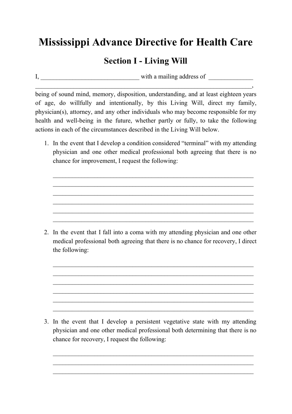 Mississippi Advance Directive for Health Care Form Fill Out Sign Mississippi Advance Directive for Health Care Form Fill Out Sign