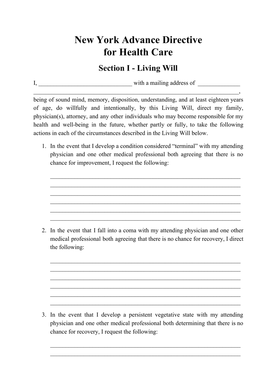 New York Advance Directive for Health Care Form Fill Out, Sign Online