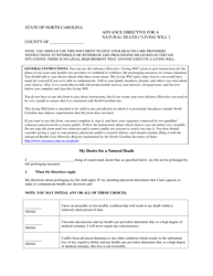 &quot;Advance Directive for Health Care Form&quot; - North Carolina
