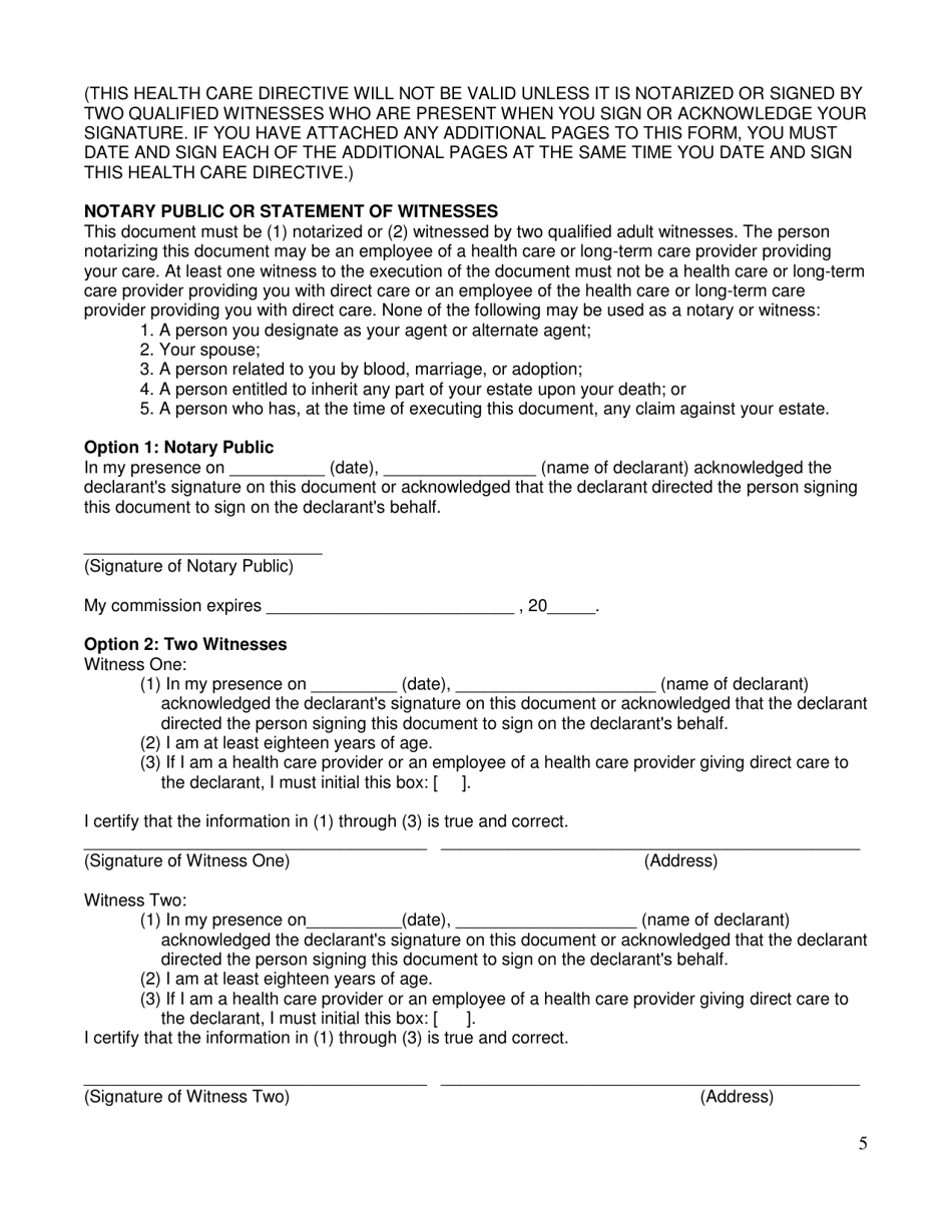 North Dakota Advance Directive for Health Care Form Download Printable ...