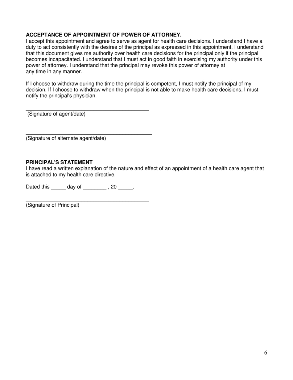 Advance Directive for Health Care Form - North Dakota, Page 6