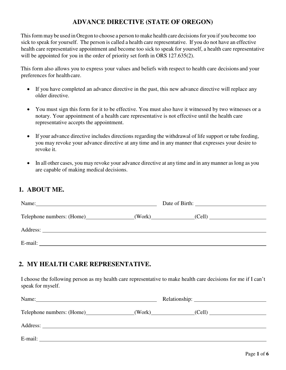 Oregon Advance Directive For Health Care Form Fill Out Sign Online And Download PDF