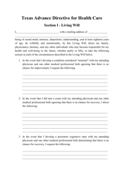 Advance Directive for Health Care Form - Texas