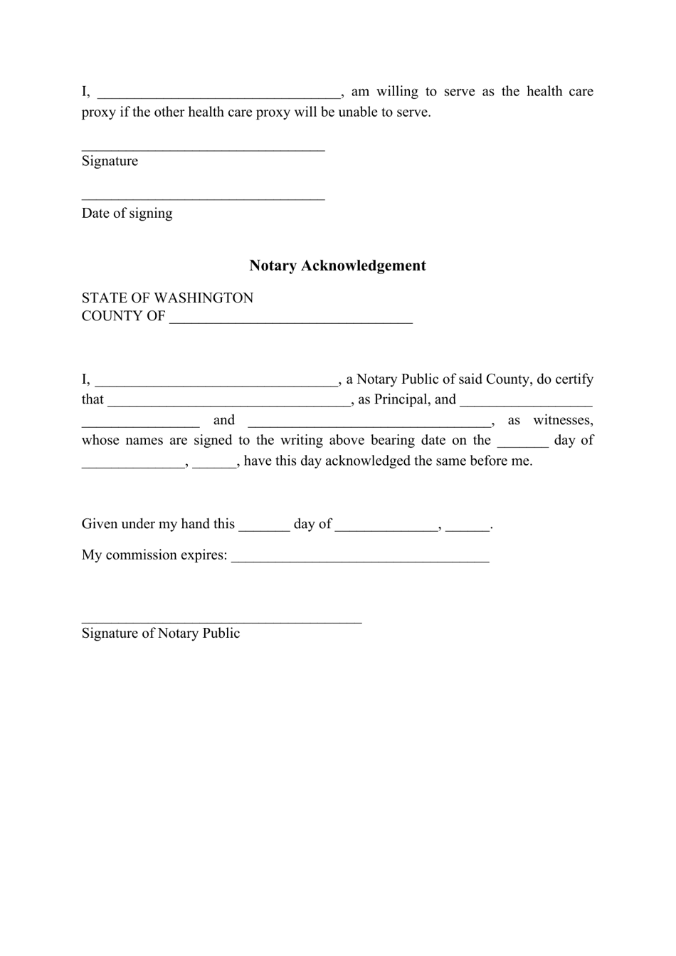 Advance Directive for Health Care Form - Washington, Page 5