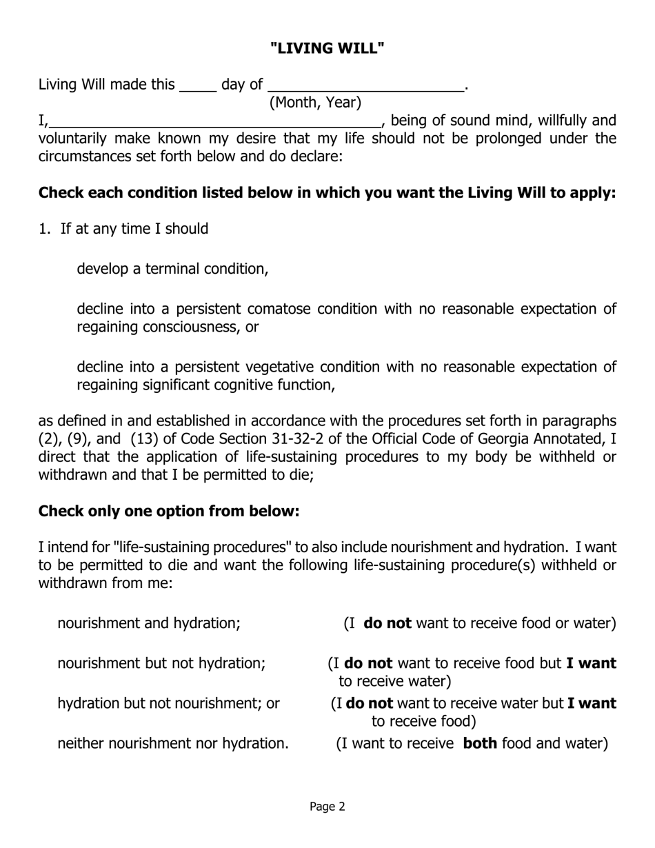 Living Will Form - Georgia (United States), Page 11