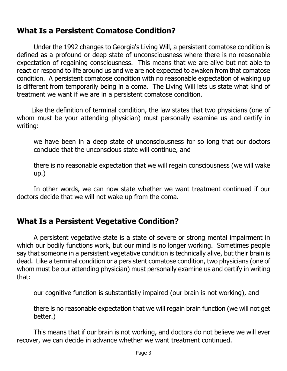 Living Will Form - Georgia (United States), Page 3