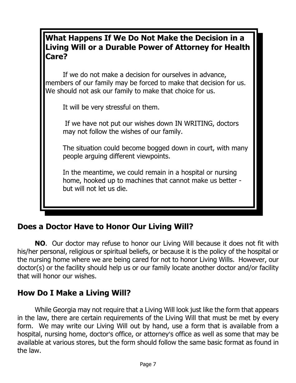 Living Will Form - Georgia (United States), Page 7