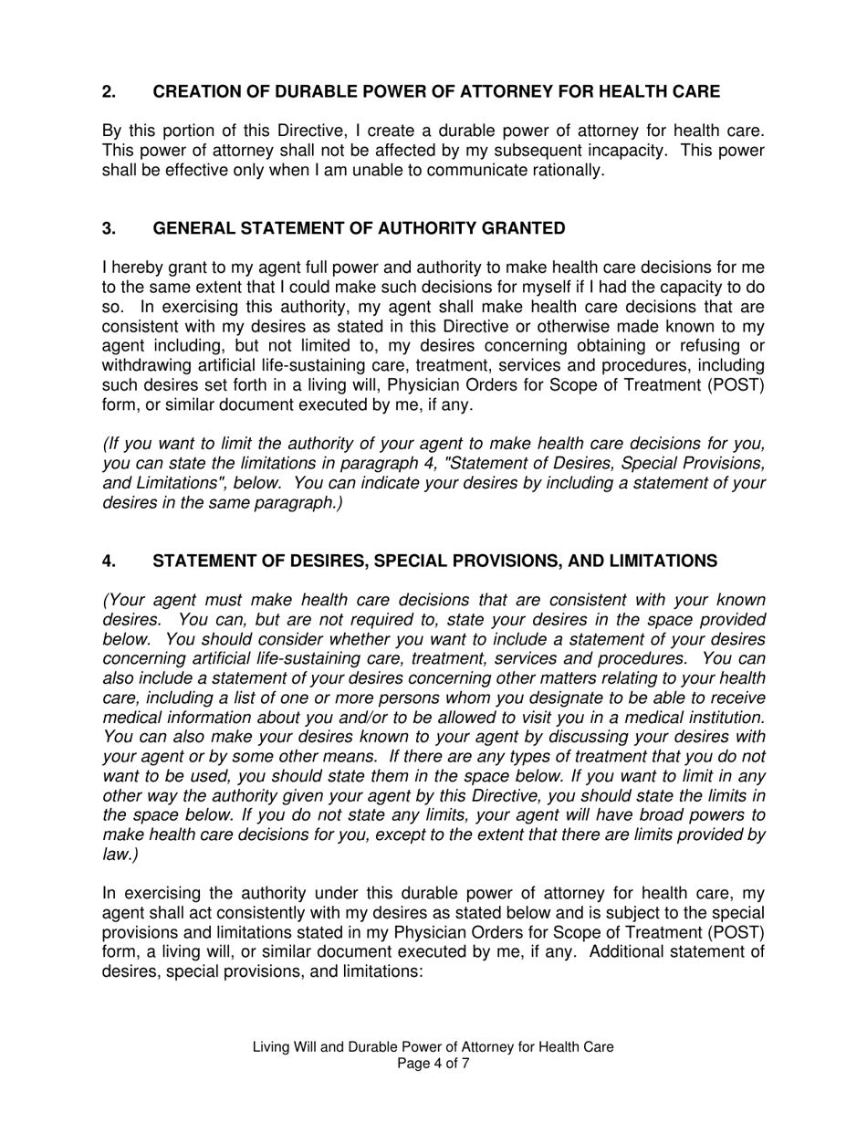 Living Will and Durable Power of Attorney for Health Care - Idaho, Page 4
