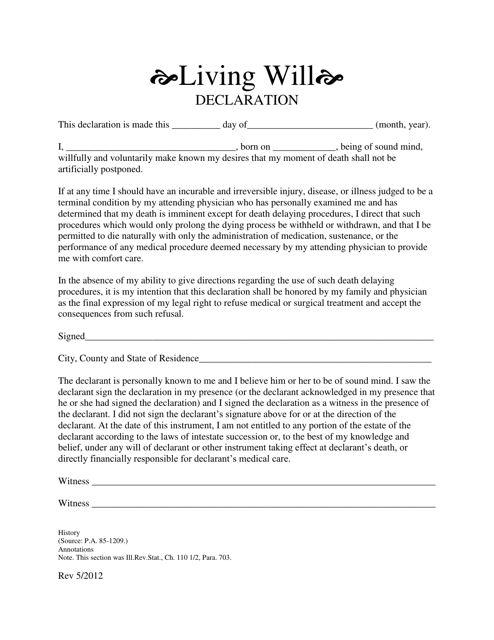 Illinois Living Will Form Fill Out Sign Online and Download PDF